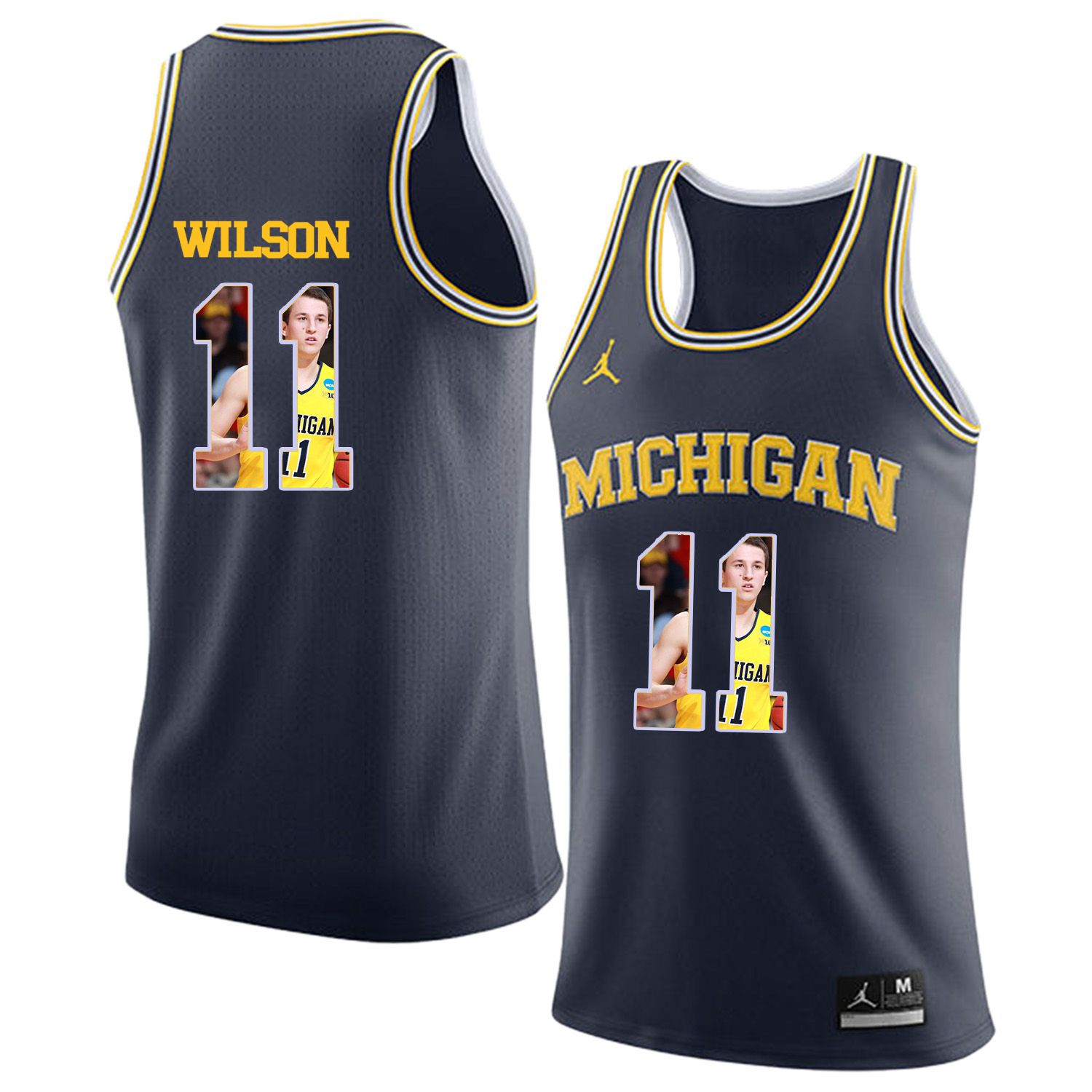 Men Jordan University of Michigan Basketball Navy 11 Wilson Fashion Edition Customized NCAA Jerseys